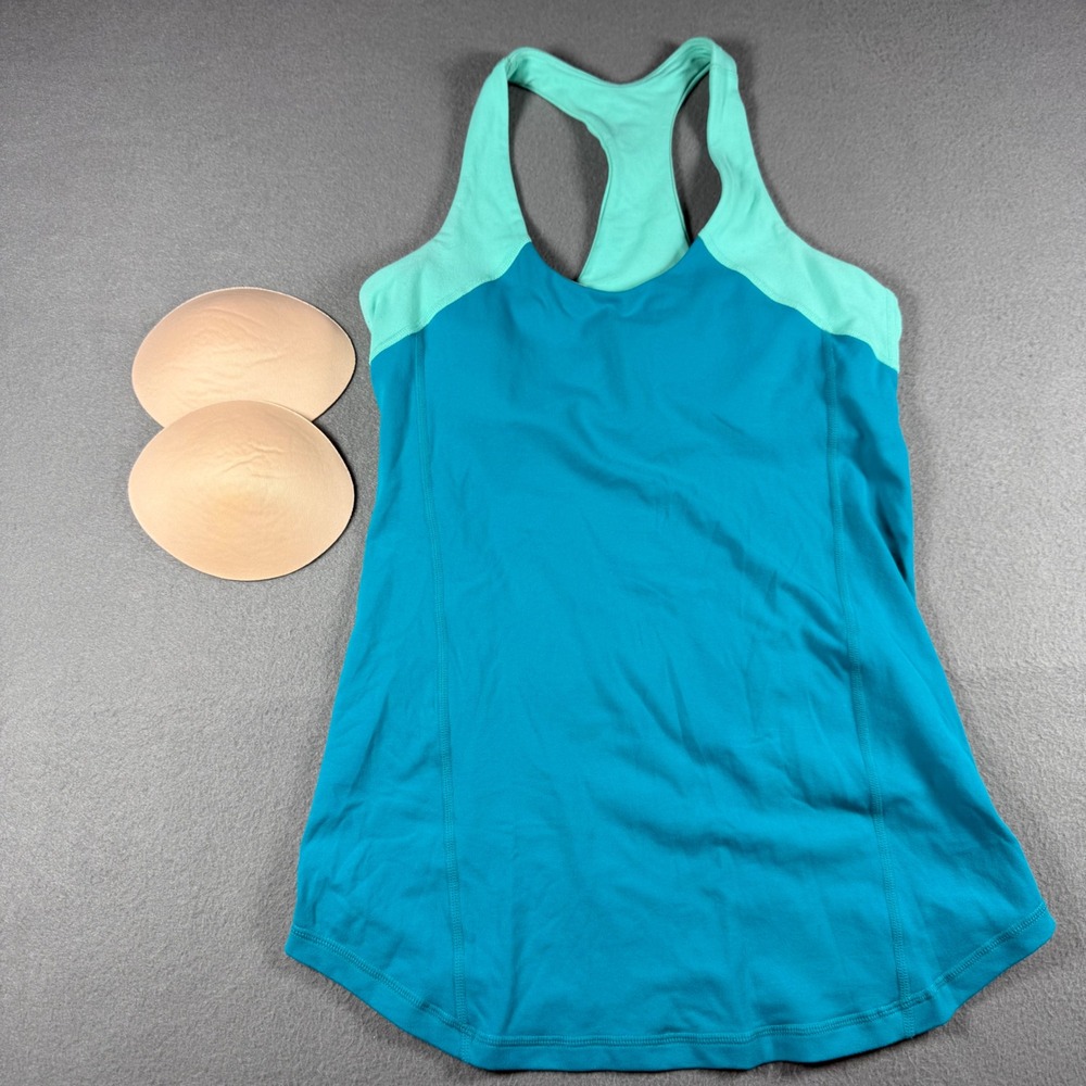 Lululemon Womens Size 6 Racerback Tank Top Built-in Shelf Bra Teal Mint Green